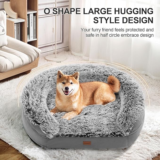 3.7 inch Thickened Orthopedic Dog Beds for Extra Large Dogs, Supportive Dog Sofa Bed with 28D Egg-Crate Foam, Removable Washable Cover, Waterproof Lining, Half-Round Design for Puppy,Senior,Sick-PawvioPets