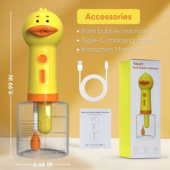 Electric Dog Shampoo Dispenser Dog Shampoo Sprayer Duck Shampoo Foamer for Pet, Foaming Soap Dispenser for Bathtub, Kitchen Sink Cleaning-PawvioPets