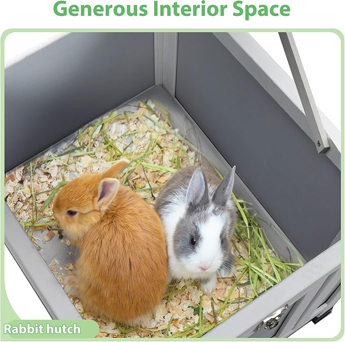 Coziwow Rabbit Hutch, Outdoor Cat House Weatherproof, Bunny Cage Indoor with Openable, Portable Small Animals Shelters with Nonslip Ramp for Hideout Rabbits/Feral Cats/Chicken/Duck/Small Animals-Gray-PawvioPets