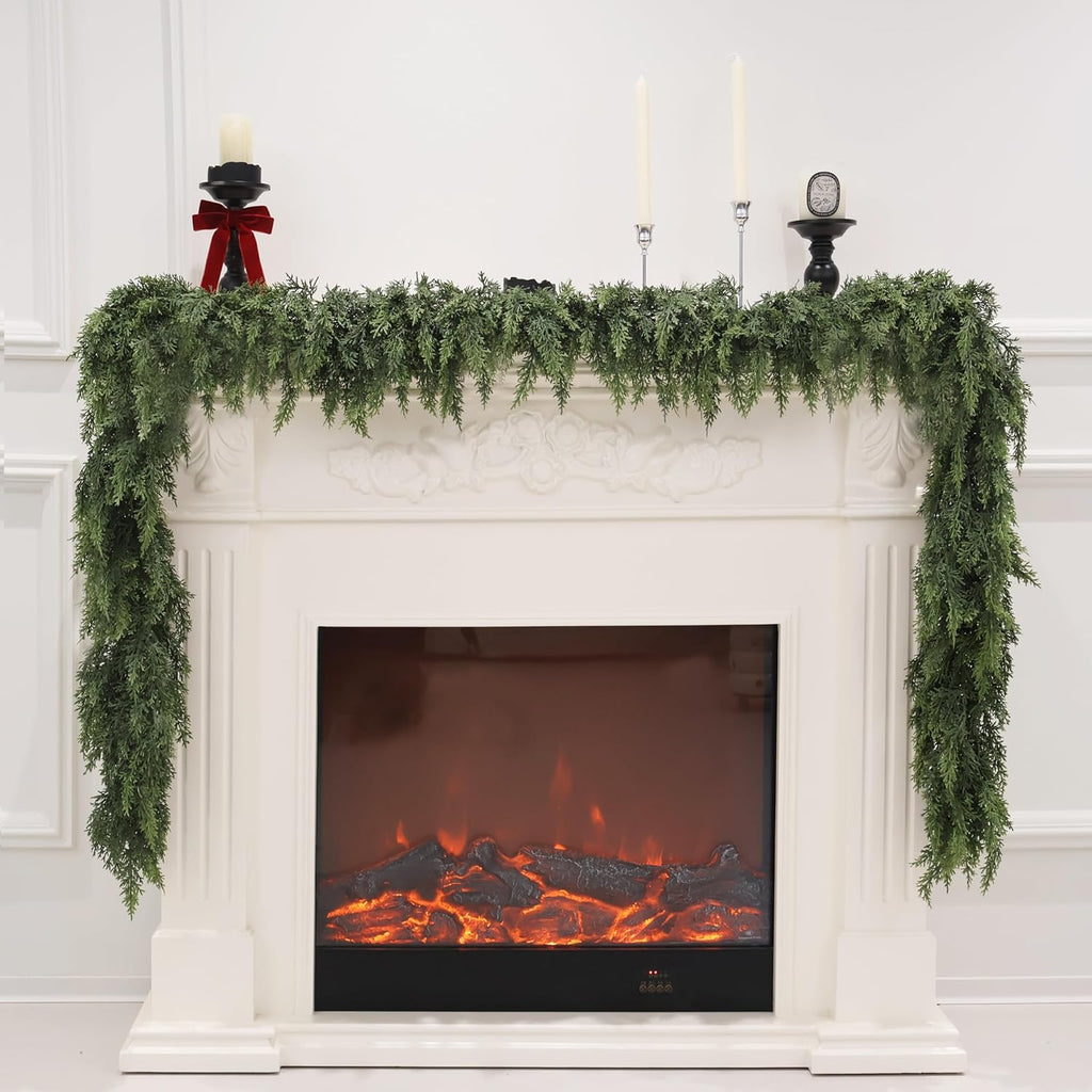 Artificial Cedar Garland for Christmas Decoration - Realistic Winter Greenery Garland for Mantel, Fireplace, Table, Door, Holiday Indoor Outdoor Decor 6FT
