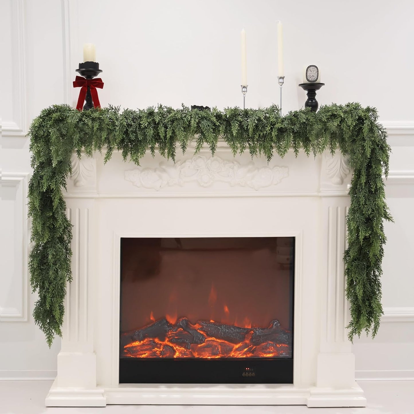 9FT Artificial Cedar Garland for Christmas Decoration - Realistic Winter Greenery Garland for Mantel, Fireplace, Table, Door, Holiday Indoor Outdoor Decor