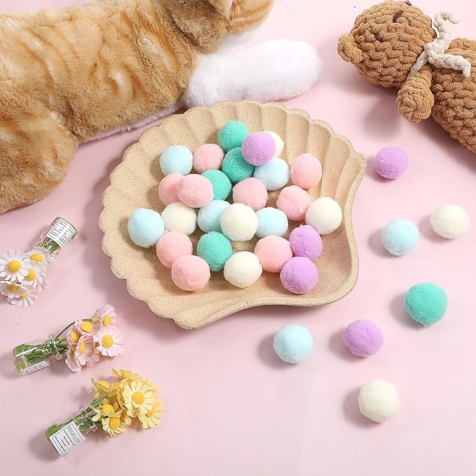 50 Pcs Cat Toy Balls 1.2-inch Colorful Cat Pom Pom Balls Soft Interactive Kitten Ball Cats Exercise Toys Fuzzy Kitten Interactive Playing Quiet Toy for Cats Pet-PawvioPets