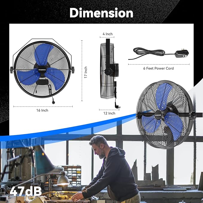 2600 CFM 14 inch Outdoor High Velocity Wall Mounted Fan, 3-Speed Metal Fans with IP44 Enclosure Motor, Industrial Grade Weatherproof Wall Fan for Patio, Greenhouse, Garage, and Gazebo-PawvioPets