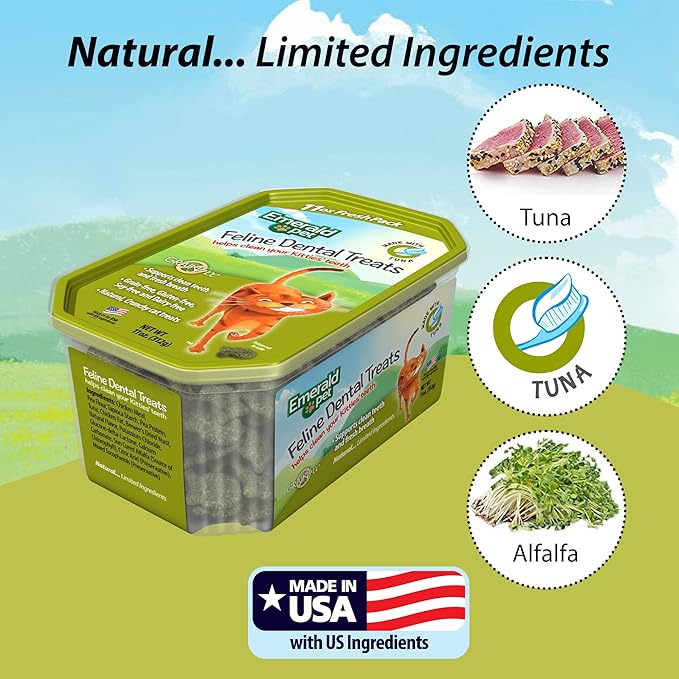 Feline Dental Treats — Tasty and Crunchy Cat Dental Treats Grain Free — Natural Dental Treats to Clean Cat Teeth, Freshen Cat Breath, and Reduce Plaque and Tartar Buildup — Tuna Treats, 11 oz-PawvioPets