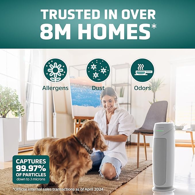 GermGuardian Air Purifier for Home, for Wildfire Smoke, Pets, Pollen, Odor, Mold Spores, Large Rooms Up to 743 Sq. Ft., with HEPA Pure Air Filter, UV-C Light, Air Quality Sensor, 22", AC4880W, White-PawvioPets