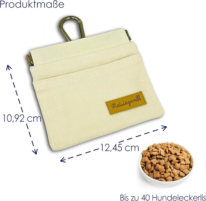 Dog Treat Pouch, Lvory Pocket Sized Pet Training Pouch, Cotton Fabric, Hand Free Dog Walking Bag with Carabiner, Self-Closing Pet Feed Snack Reward, for Puppy Travel or Outdoor Use-PawvioPets