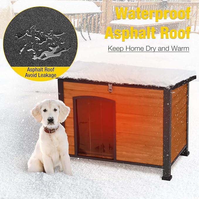 Aivituvin Outdoor Dog House with Insulated Liner Waterproof Dog Kennel for Winter Cat House for Small & Medium & Large Dogs,Cats,Unique All-Around Iron Frame-PawvioPets