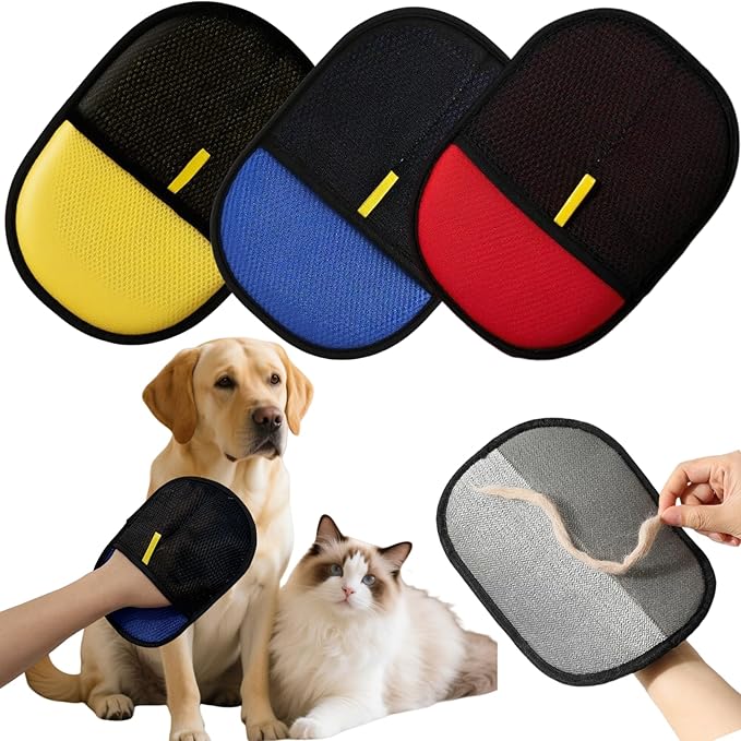 3Pcs Electrostatic Pet Hair Removal Gloves for Cats&Dogs,2025 New Upgraded Reusable Quick De-Shedding Grooming Gloves, Animal Fur Remover Tool for Couch,Carpet,Furniture,Car Seat,Clothing,Curtain-PawvioPets