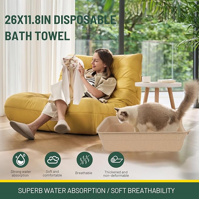 Disposable Litter Boxes for Cats, Low Entry Paper Litter Box, Paper Cat Litter Tray with One-time Pet Bath Towel Set （3PACKS with 1 Towel） for Travel on Weekends or Trips of Short Holidays-PawvioPets