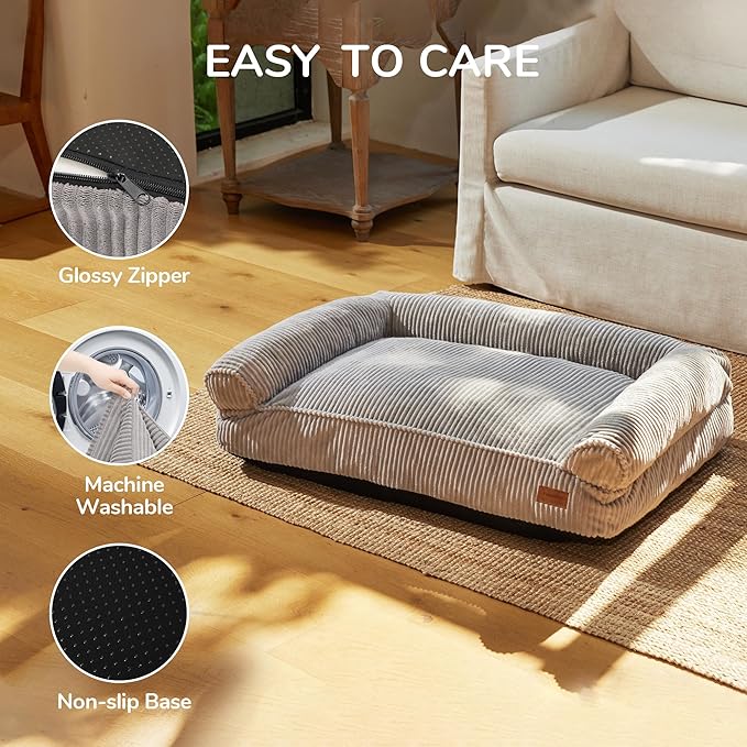 FUKUMARU Cute Dog Bed, Fluffy Dogs Couch with TPU Layer Keeping Lining Dry, Pet Sofa Medium Size Dog Easy to Care, Warm Cat Bed with Removable Zipper Cover, 36inch, Large, Light Grey-PawvioPets