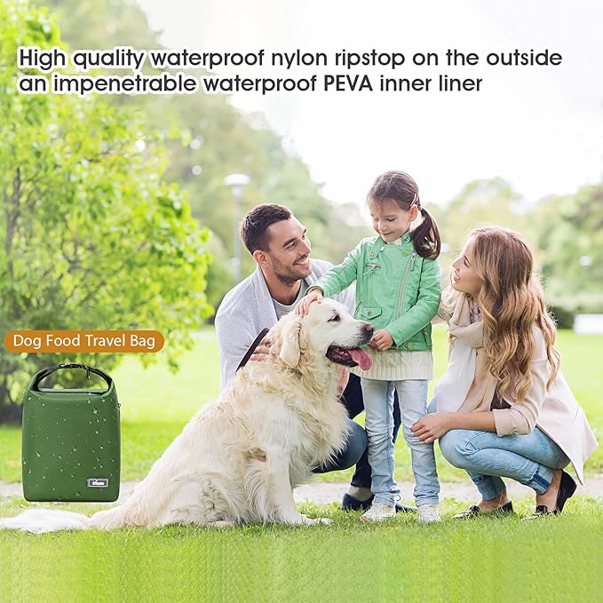 Dog Food Travel Bag,Pet Food Container 20 lb w/2PCS Collapsible Dog Travel Bowls and Zipper Side Pocket(Green, Large)-PawvioPets