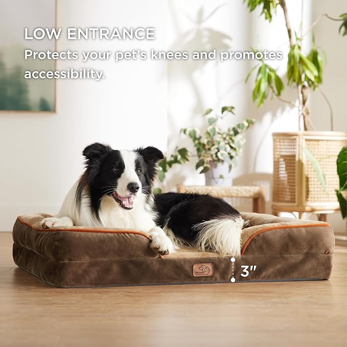 Bedsure Orthopedic Dog Bed for Extra Large Dogs - XL Washable Dog Sofa Beds Large, Supportive Foam Pet Couch Bed with Removable Washable Cover, Waterproof Lining and Nonskid Bottom, Brown-PawvioPets