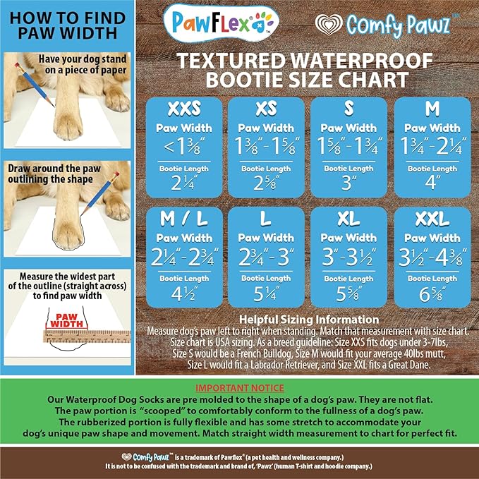 Double Dipped Thick Textured Waterproof Cotton Dog Socks | PawFlex Comfy Pawz Soft Indoor/Outdoor Pet Booties | Non-Slip Silicone Grip at Inner Wrist for No Twisting or Sliding Off| Adjustable Strap-PawvioPets