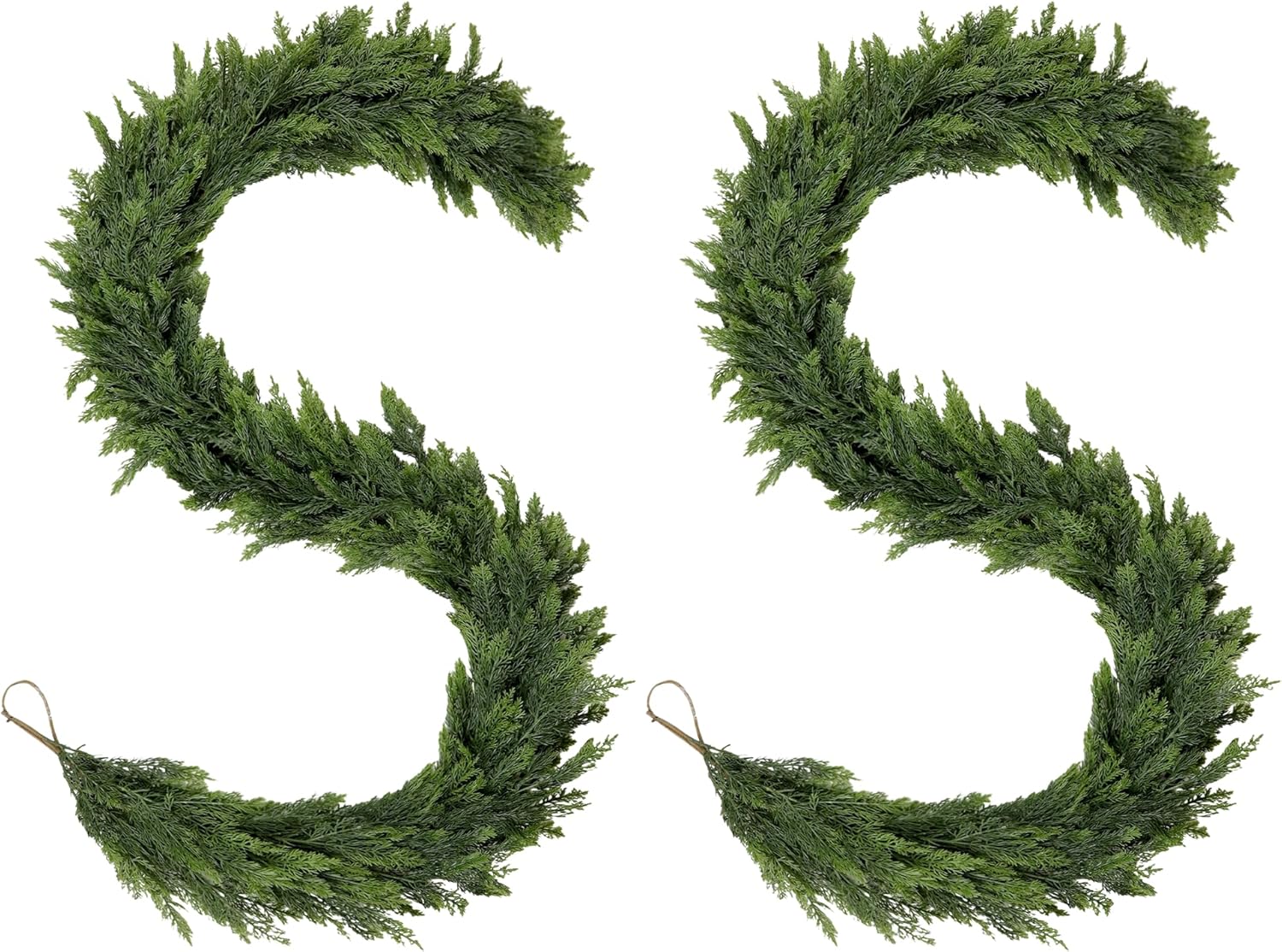 2PCS Christmas Cedar Garland 6FT Artificial Realistic Soft and Thickness Green Faux Cedar Pine Garlands, Holiday Xmas Decoration Stairs Wall Mantle Door Indoor Outdoor(2pcs, 6ft)