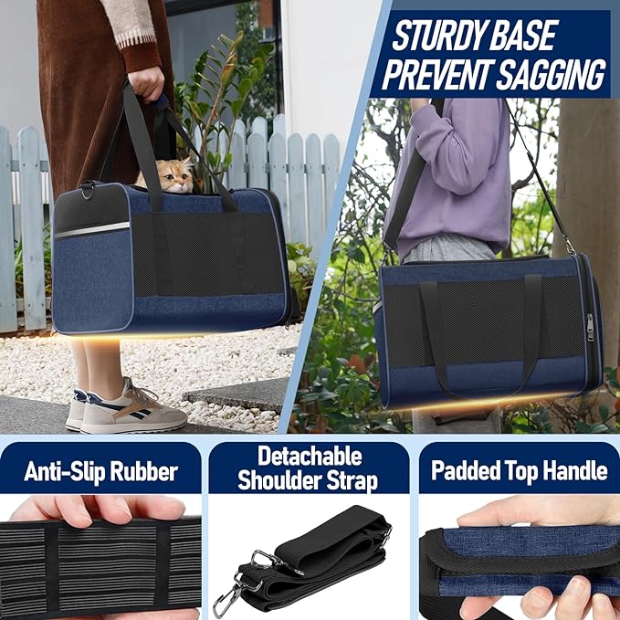 Dog Carrier Soft/Cat Crates Large Cat 20 to 25 pounds/Softsided Pet Car Travel Carry Bag 15 Pound Puppy/Top Open Transport Kennel Navy-PawvioPets