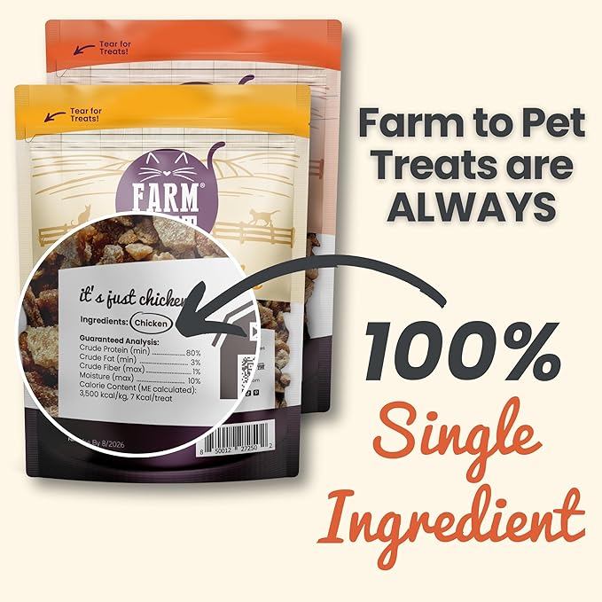 Farm To Pet Cat Treat Crumbles | Single Ingredient Chicken and Turkey, Chicken Snacks - Healthy Treats for Indoor Cats| Kitten Treats - Cat Products (Mix with Wet/Dry Food)-PawvioPets