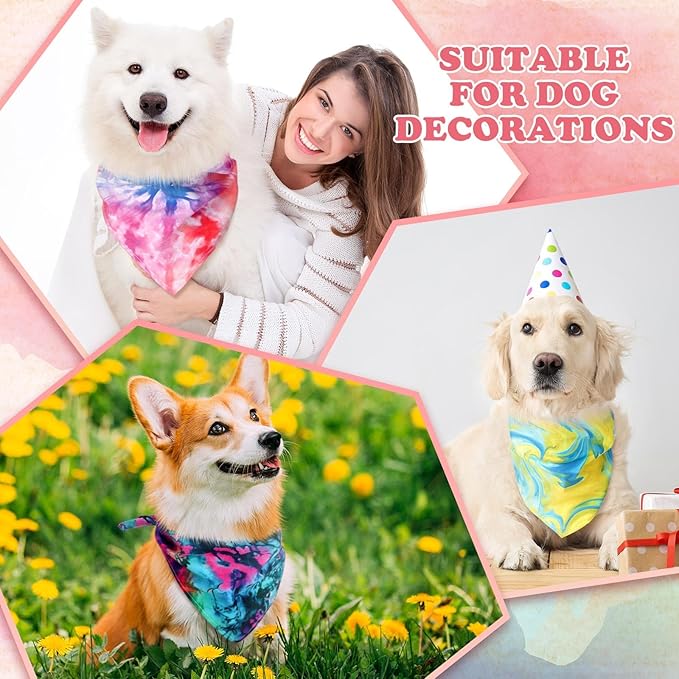 150 Pcs Tie Dye Dog Bandanas Bulk Pet Bibs Colorful Triangle Scarf Tie Dye Pet Bandanas for Medium Large Dogs Spring Summer Birthday Costume Decor-PawvioPets