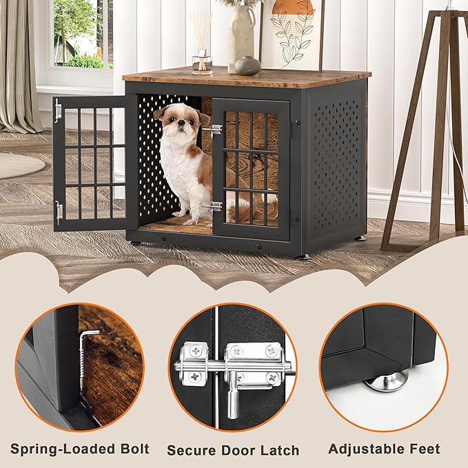 26" Heavy Duty Dog Crate Furniture for Small Dogs, Metal Kennel for High Anxiety Dogs, Chew Proof Pet Cage Indoor, Decorative Dog Kennel End Table-PawvioPets