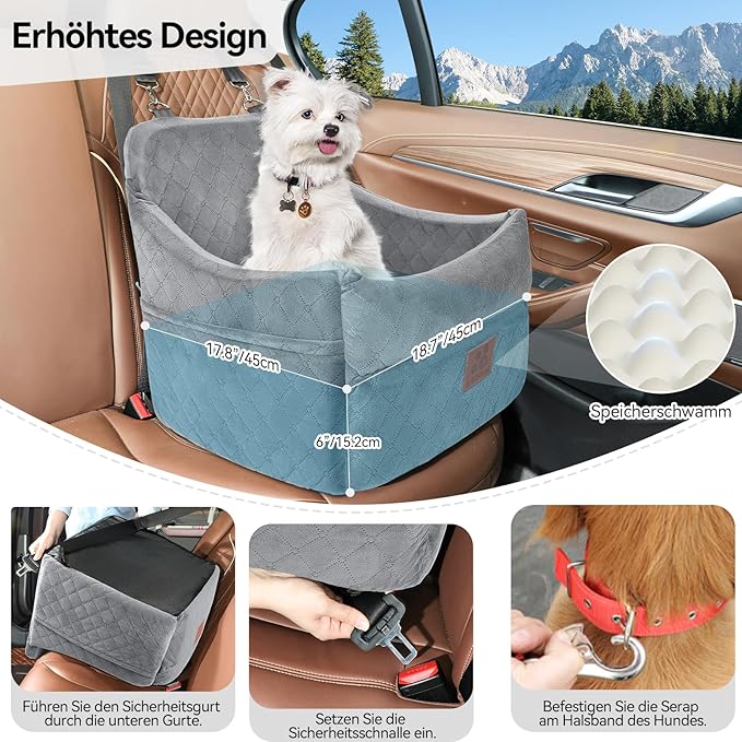 Dog Car Seat for Small/Medium Dogs, Dog Booster Car Seats with Thick Cushion for Dogs Under 35lbs, Detachable Washable Pet Car Seat with Storage Pockets, 2 Safety Belts-PawvioPets