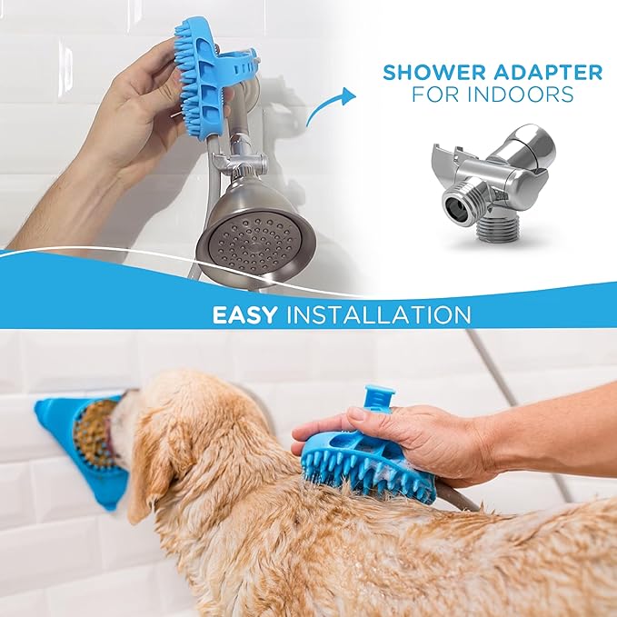 Aquapaw Dog Bath Brush Pro & Dog Shower Attachment - Large Silicone Rubber - Sprayer & Scrubber in One with 8ft Hose Attachment & Shower Wand for Bathing - Pet Bath Supplies-PawvioPets