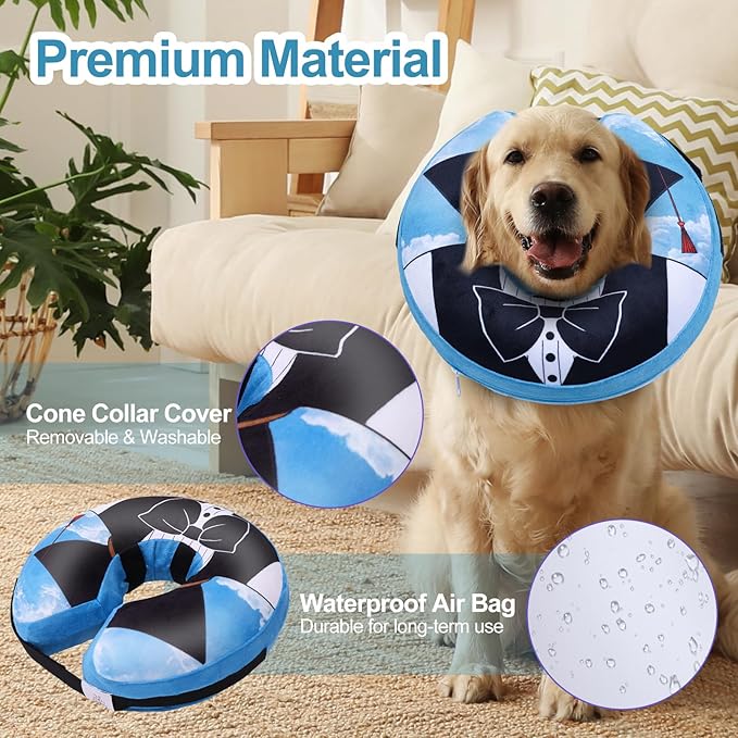 CuteBone Inflatable Dog Donut Collar with Removable Soft Fleece Covers for Small/Medium/Large Dogs and Cats After Surgery GWB13M-PawvioPets
