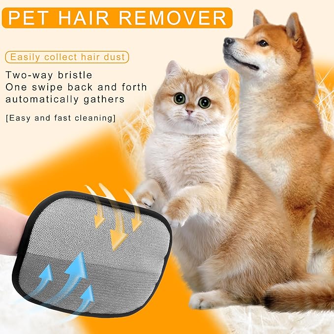 2 PCS Pet Hair Remover Glove Reusable cat and Dog Hair Remover Static dehairing Gloves for Sofas, Furniture, Carpets, car Seats, pet Grooming cat and Dog dehairing Tools-PawvioPets