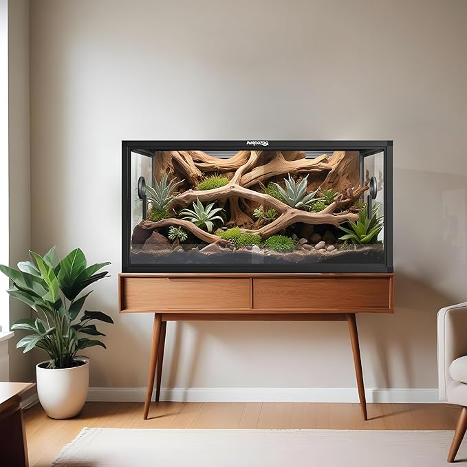 50 Gallon Bearded Dragon Tank, Reptile Enclosure for Easy Maintenance, Front Opening Reptile Tank with Top Screen Ventilation & Glass Sliding Door 36''x18''x18''-PawvioPets