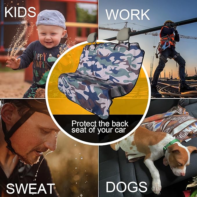 Back Seat Cover for Car Trucks Van SUV,Waterproof Rear Bench Towel Seat Covers for Dogs and Kids,Automotive Backseat Protector (Camouflage)-PawvioPets