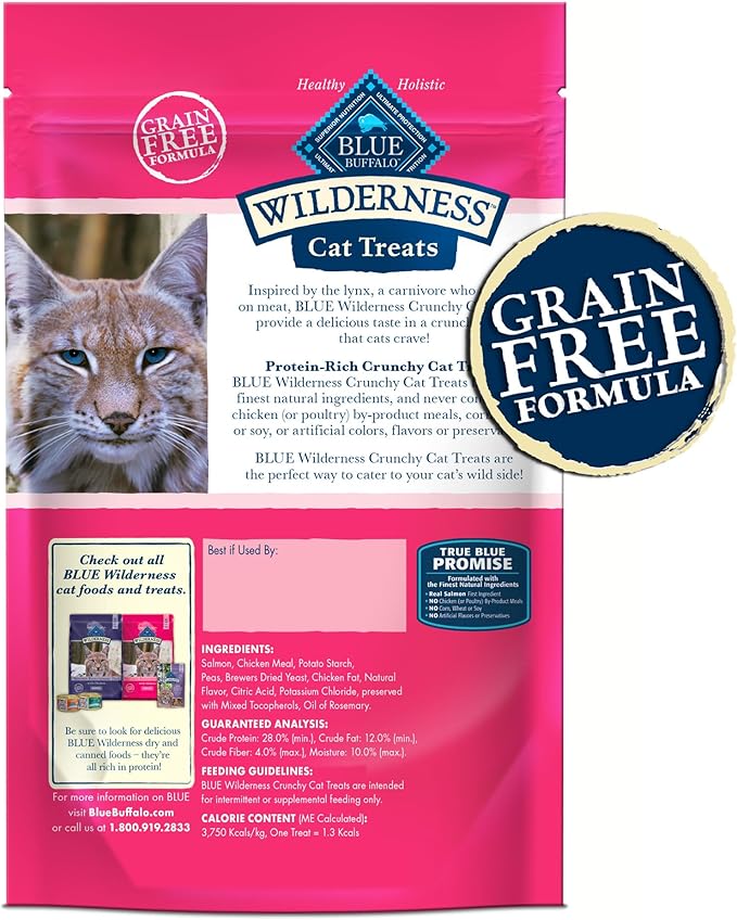 Blue Buffalo Wilderness High Protein Crunchy Cat Treats, Made with Natural Ingredients, Tasty Salmon Flavor, 2-oz Bag (Pack of 12)-PawvioPets