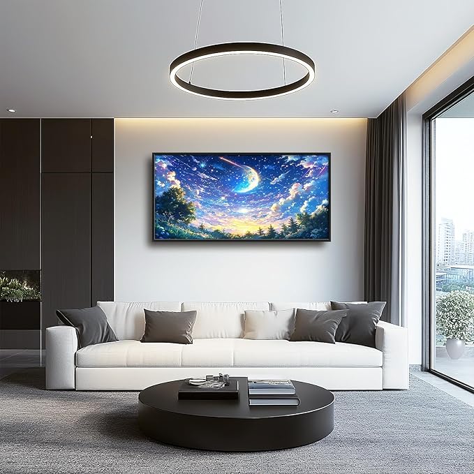 Framed Large Anime Sky Wall Art for Living Room, Oversized Fantasy Night Sky Forest Wall Decor Nature Canvas Painting Modern Artwork Home Decoration for Living Room Bedroom Office 60"x30"-PawvioPets