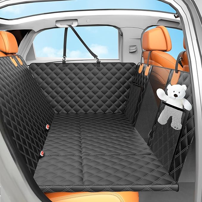 Back Seat Extender for Dogs with Hard Bottom/Large Space, Waterproof Dog Car Seat Cover Holds 400lbs, Sturdy Nonslip Pet Backseat Hammock for Cars/SUV-PawvioPets