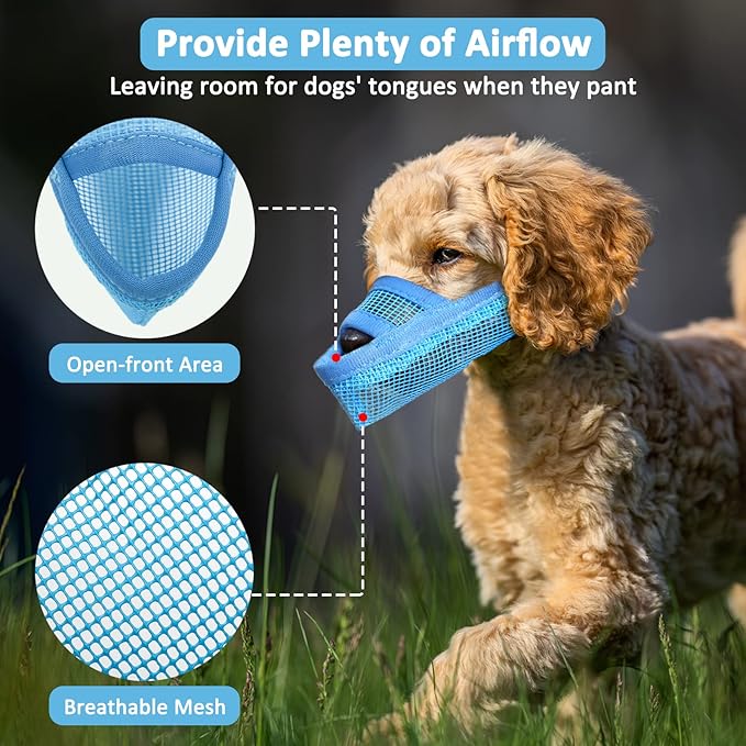 Crazy Felix Nylon Dog Muzzle for Small Medium Large Dogs Dachshund Beagle Poodle Labrador, Air Mesh Breathable and Drinkable Pet Mouth Guard for Anti-Biting Chewing Scavenging(M, Blue)-PawvioPets