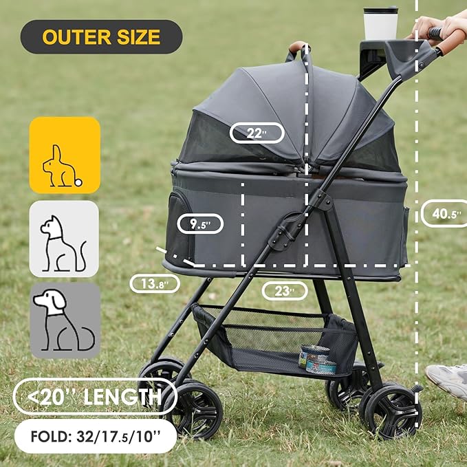 3 in 1 Pet Stroller with Removable Carrier, Folding Stroller for Small/Medium Dogs and Cats, Waterproof, All-Terrain, with Sun Shades, Car Seat-PawvioPets