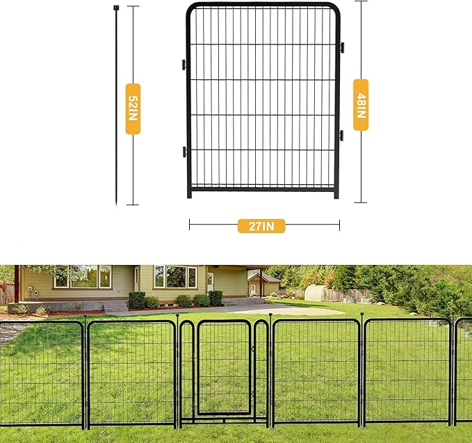Garden Fence 40 Inch 14 Panels Without Gate, Total 31 Ft(L) Garden Fence for Yard and Dog, Black Dog Pen Wide Door, Metal Dog Pen Heavy Duty Pet Puppy Exercise Pen for Rv Camping-PawvioPets