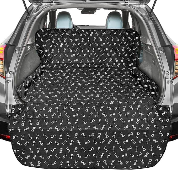 F-color SUV Cargo Liner for Dogs, Water Resistant Pet Cargo Cover Dog Seat Cover Mat for SUVs Sedans Vans with Bumper Flap Protector, Non-Slip, Large Size Universal Fit, Bone-PawvioPets