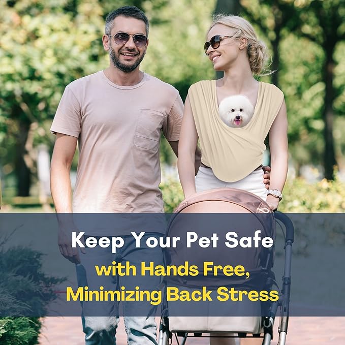Dog Carriers for Small Dogs, Front Facing Dog Sling Carrier, Hands Free Cat Carrier, Size Adjustable, Reducing Back Pain, Premium Cotton, Safe and Soft Dog Carrier (Regular, Beige)-PawvioPets