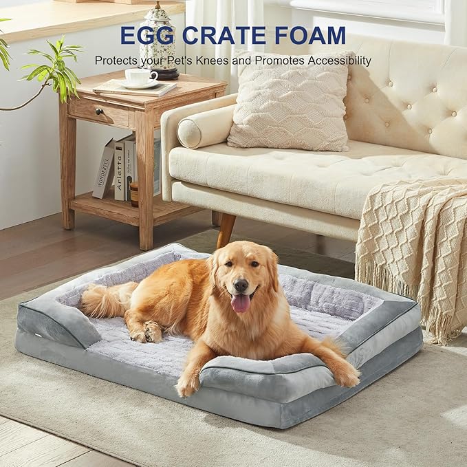 FURTIME Orthopedic Dog Bed for Medium Dogs - Washable Dog Sofa Beds Medium, Supportive Foam Pet Couch Bed with Removable Washable Cover, Waterproof Lining and Nonskid Bottom, Light Grey-PawvioPets