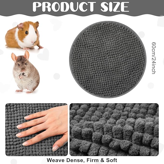 Amylove 4 Pcs Guinea Pig Cage Liner Guinea Pig Bedding Washable Fleece Pee Pads Reusable Small Animals Training Mat Small Animal Sleeping Bed for Bunny Hamster(Dark Gray,Diameter 12 Inch)-PawvioPets