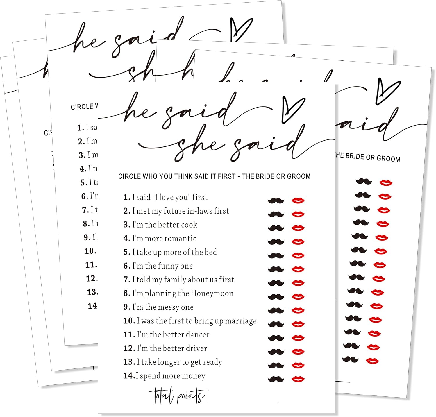 Fun Bridal Shower Games Set 25 Weddin Games Cards He Said She Said with Fun Bride and Groom Trivia Favors for 25 Guests, Minimalist White Wedding Party Supplies - A09