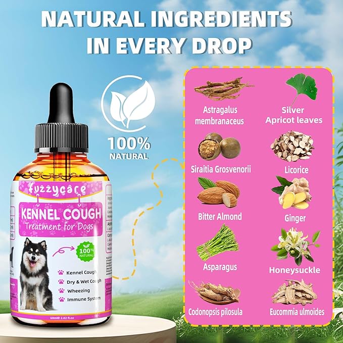 2 Pack Dog Cough Treatment，Natural Kennel Cough Medicine for Dogs,Effective Kennel Cough Treatment and Allergy Relief, Herbal Drops for All Breeds & Sizes, Soothing Dog Cough Medicine-PawvioPets