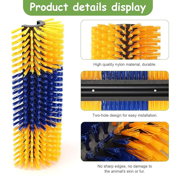 2PCS Livestock Scratching Brush, 17.5 x 7.8 Inch Goat Brushes for Grooming, Horse Brushes for Shedding, Livestock Brush with 8 Screws Great for Horse, Elk, Cattle, Pig, Sheep（Yellow）-PawvioPets