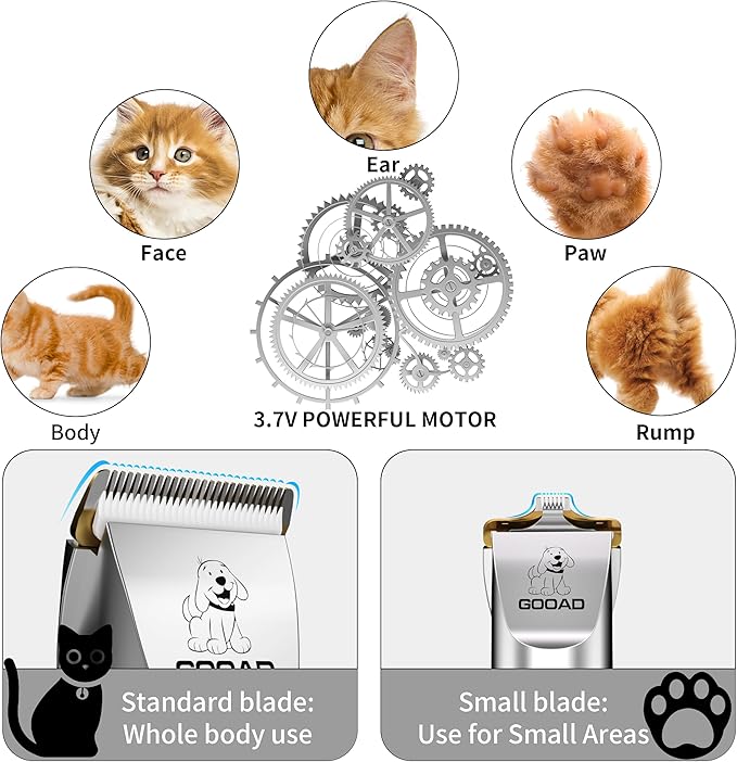 Goood Cat Clippers for Matted Hair - Cordless Cat Shaver, Low Noise Paw Trimmer, Quiet Pet Hair Clippers (Silver)-PawvioPets