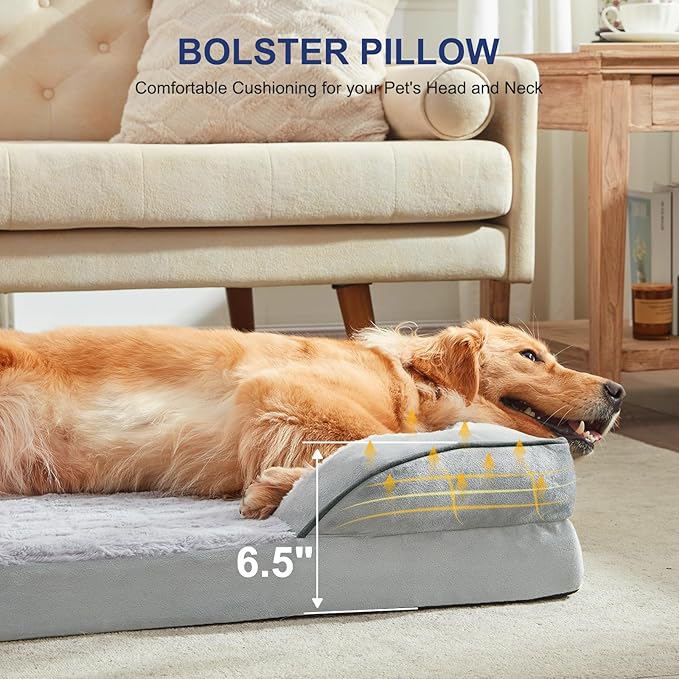 FURTIME Orthopedic Dog Bed for Extra Large Dogs - XL Plus Waterproof Dog Sofa Beds, Supportive Foam Pet Couch Bed with Removable Washable Cover, Waterproof Lining and Nonskid Bottom, Light Grey-PawvioPets