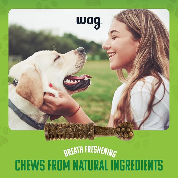 Amazon Brand - Wag Dental Dog Treats to Help Clean Teeth & Freshen Breath - Medium, Unflavored, 36 Count (Pack of 1)-PawvioPets
