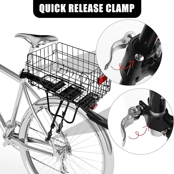 Aodaer Rear Bike Rack with Basket Quick Release Bike Rear Rack Heavy Duty Folding Bike Basket with Waterproof Bag & Cargo Net & Installation Tool-PawvioPets