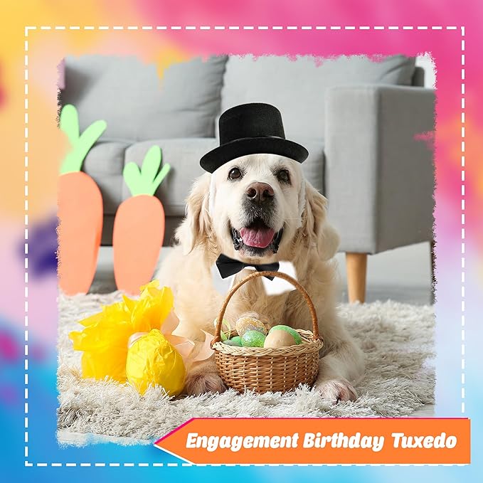 4 Pcs Pet Formal Halloween Costume Accessories Dog Wedding Bow Tie Top Hat Puppy Gentleman Costume for Small Medium Dogs Cats Halloween Party-PawvioPets