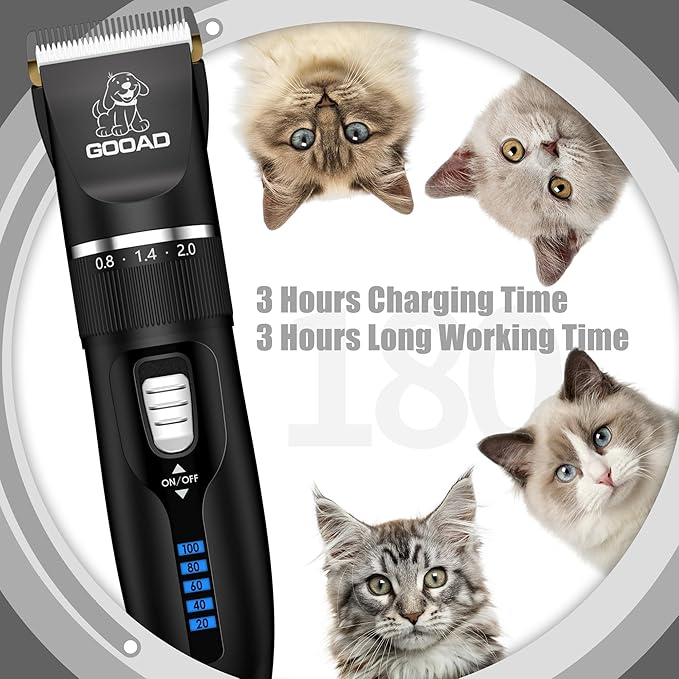 Cat Clippers, Professional Cat Grooming Kit, Cordless Cat Grooming Clippers for Thick Coats, Cat Hair Trimmer, Low Noise Cat Shaver Clippers, Quiet Pet Hair Clippers Tools for Cats Dogs (Black)-PawvioPets