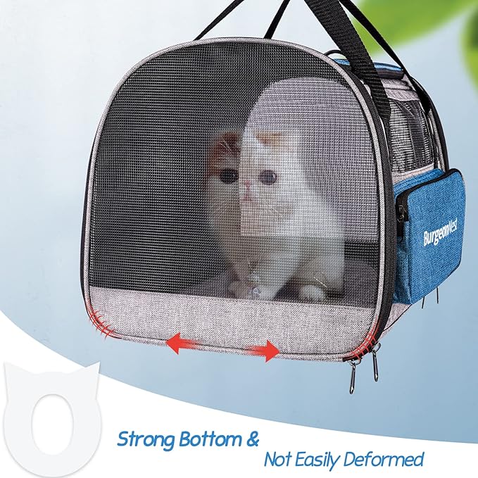 BurgeonNest Cat Carrier for Large Cats 20 lbs, Soft-Sided Pet Carrier for Small Dogs Medium Puppy Under 25 lbs, Puppy Travel Bag with Big Storage Bag, 4 Ventilated Windows, 3 Doors-PawvioPets