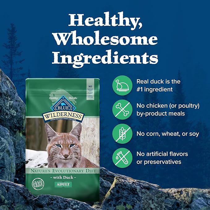Blue Buffalo Wilderness Healthy Adult Dry Cat Food, Supports Health and Wellness, High-Protein & Grain-Free, Duck, 11-lb Bag-PawvioPets