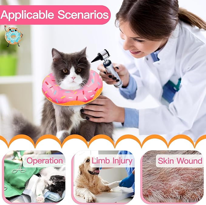 Cat Cone Collar Soft, Cute Cat Donut Collar After Surgery, Adjustable Kitten Recovery Cones to Stop Licking, Lightweight Neck Elizabethan Collars for Cats Kittens (Pink, Large)-PawvioPets